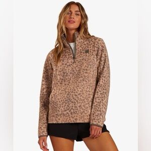 Billabong Adventure Division Leopard Cheetah Fleece Quarter Zip Jacket